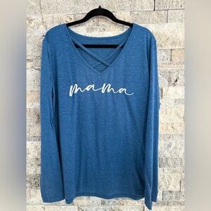 Blue 'Mama' V-Neck Women's Top